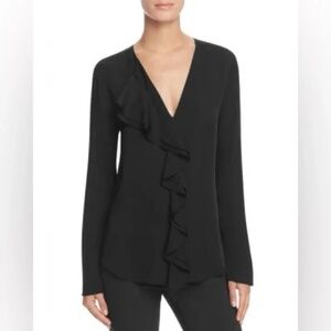 Theory Jastrid Silk Ruffle Front Blouse| Elegant Designer Women’s Top / Workwear